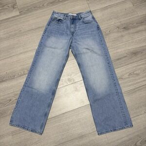 Bershka Wide Leg Jeans Women Size  USA 8 Light Blue High Rise 100% Cotton Denim